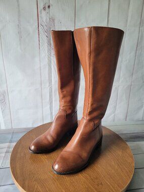 Franco Sarto Women’s 7 Brown Leather Riding Equestrian Riding Boots, Round Toe